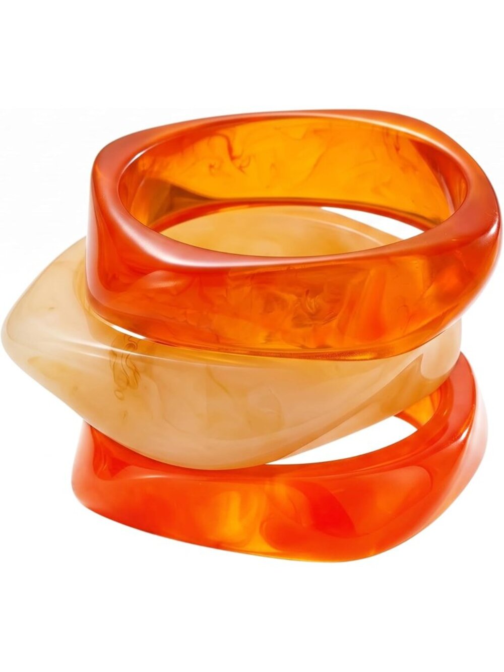 Women's Creamy Orange Chunky Colorful Resin Acrylic Bangles Set Jewelry Bracelet